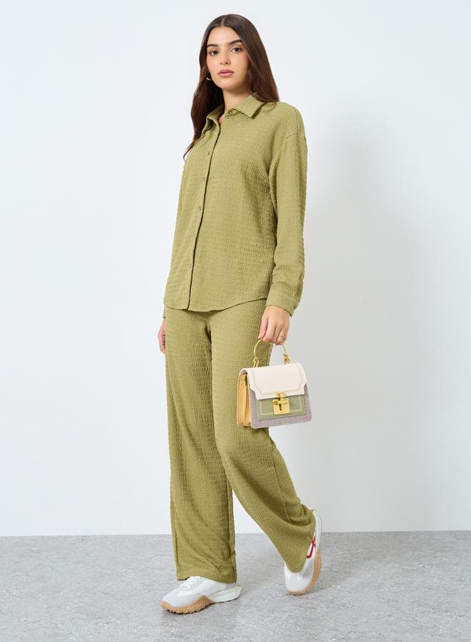 Styli Women Textured Longline Shirt & Pants Co-Ord Set - Image 1
