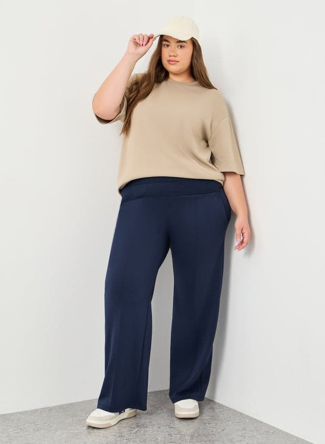 Plus Navy Blue Scuba Joggers with Wide Waistband - Image 1