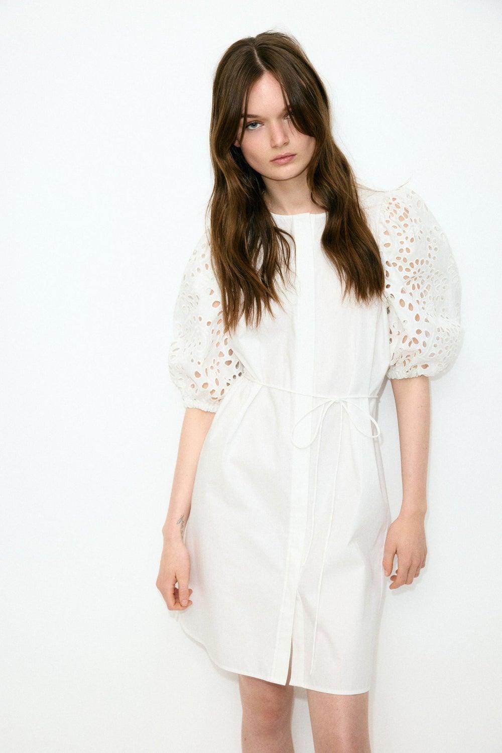 Broderie Anglaise-Sleeved Cotton Dress - Image 1
