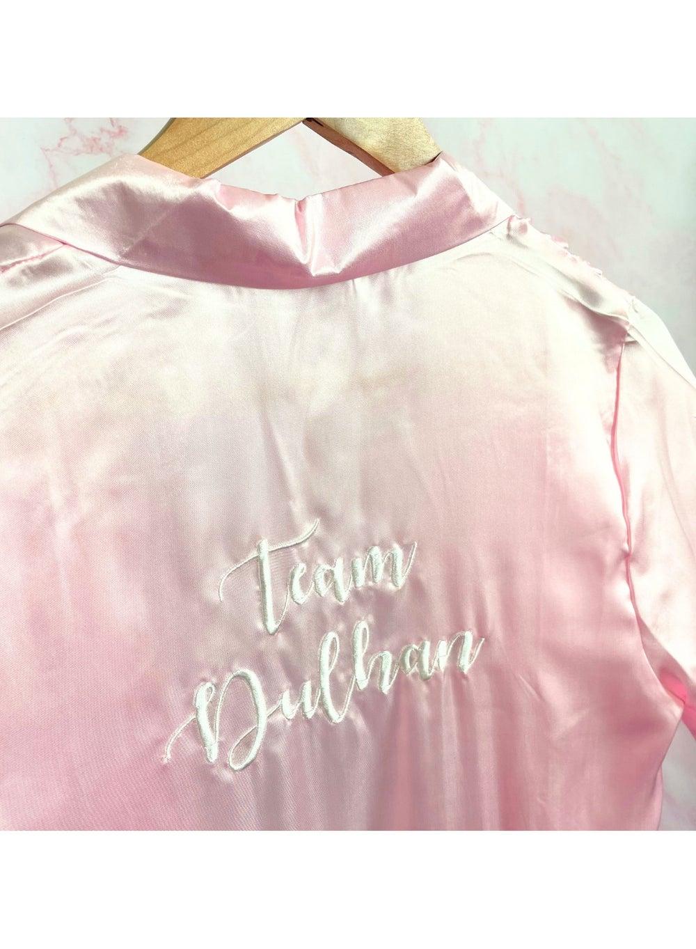 Pink & White Team Dulhan Full Length Bridal Robe - Image 1