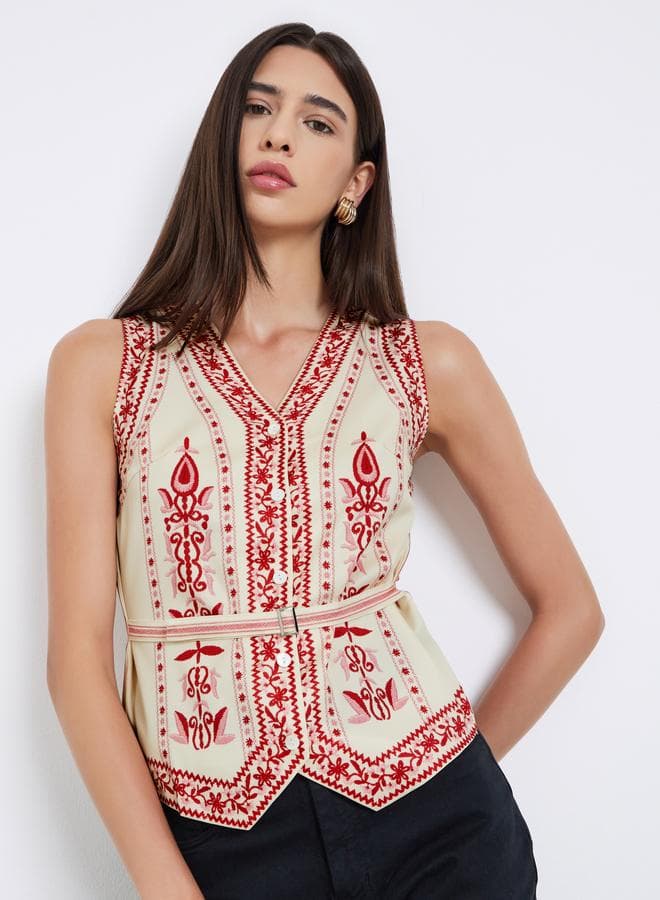 Take Two Women Embroidered Sleeveless Blouse - Image 1