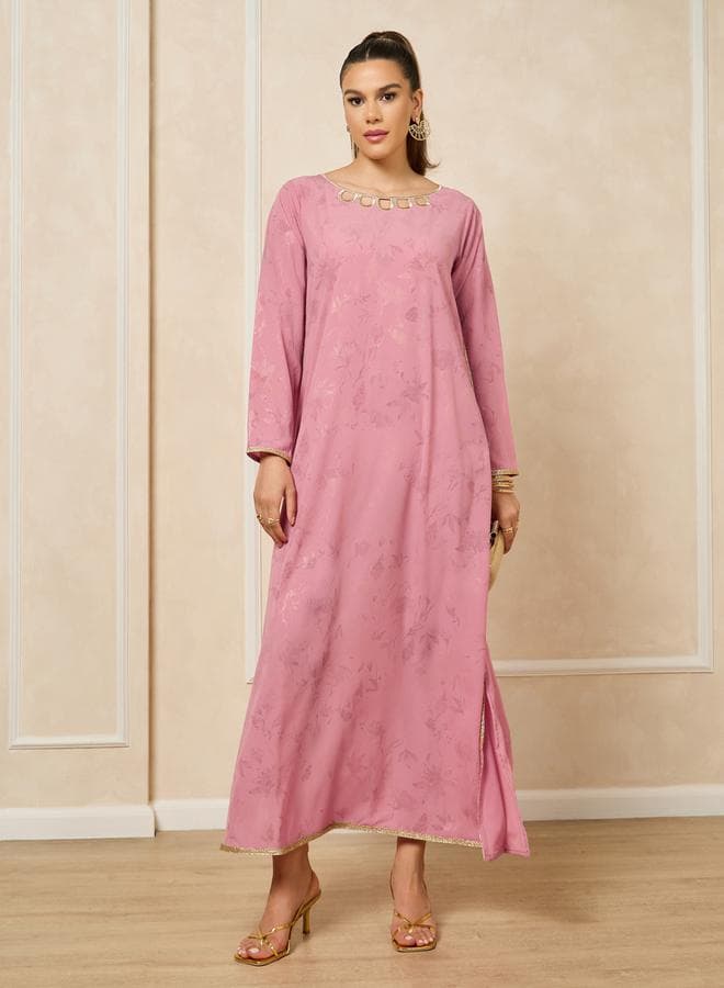 Scallop Cut Work Jalabiya with Lace Trim - Image 1