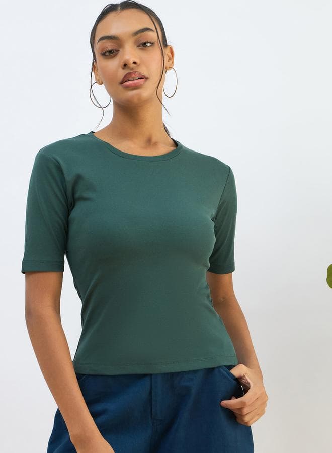 SASSAFRAS Green Ribbed Short Sleeve Blouse - Image 1