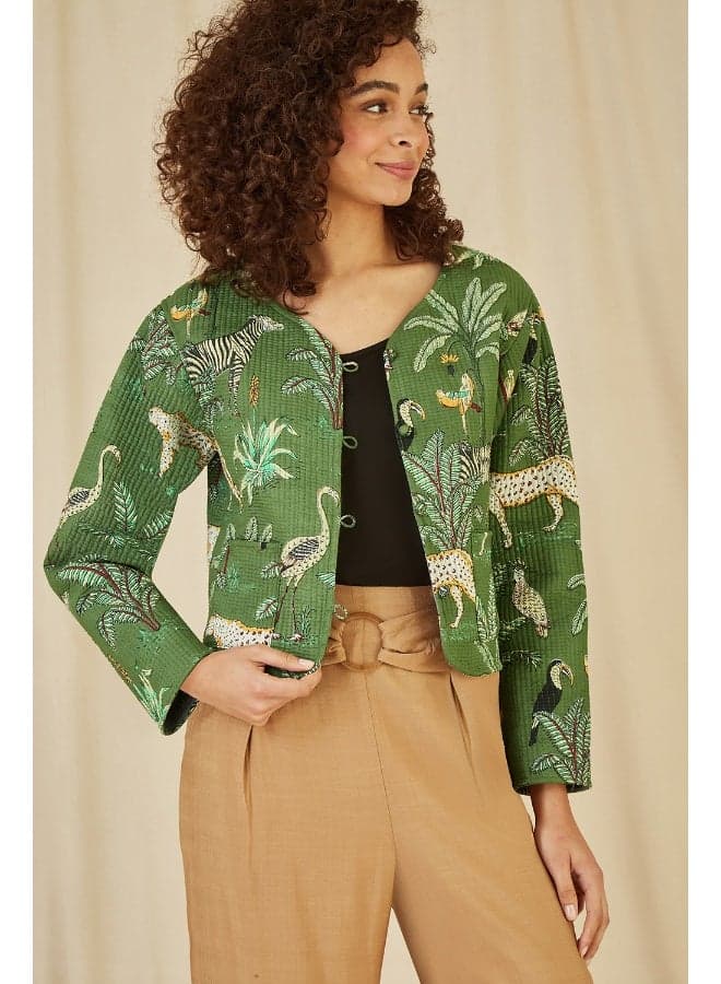 Print Reversible Cotton Cropped Quilted Jacket - Image 1