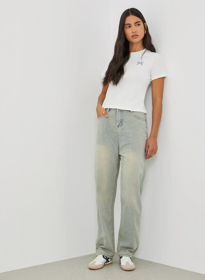 Mid Rise Wide Leg Faded Jeans - Image 1