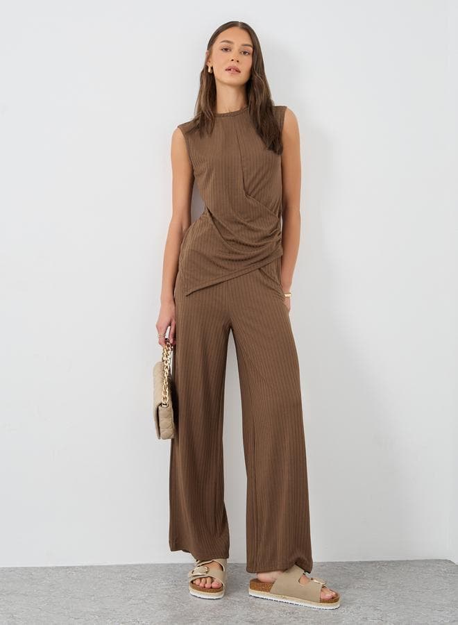 Textured Ribbed Wide Leg Pants - Image 1
