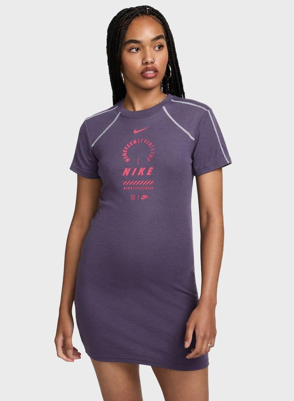 Graphic Knit Mini Dress in Muted Purple - Image 1