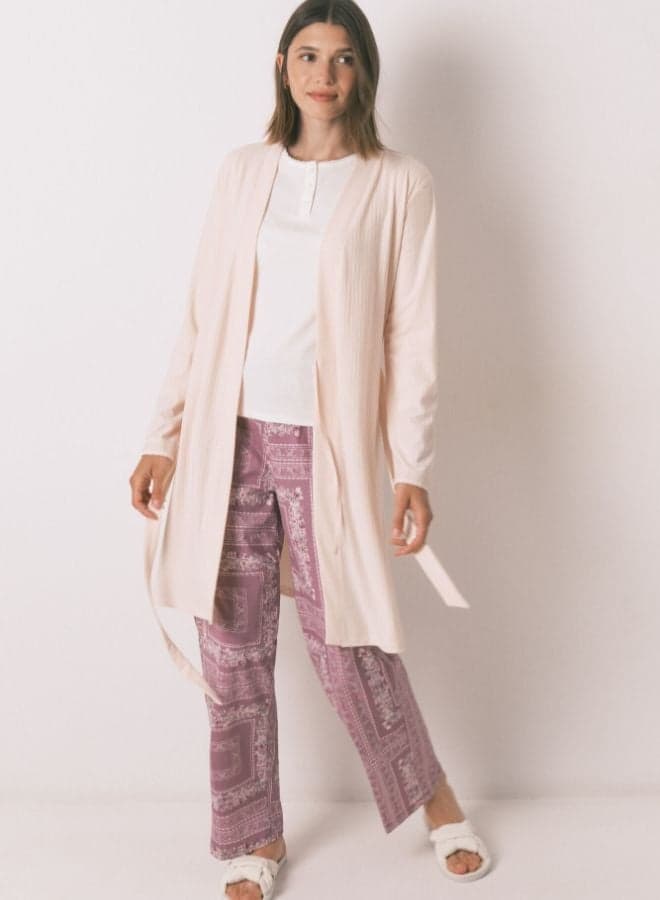 Pink Ribbed Women’s Robe for Soft Nightwear - Image 1