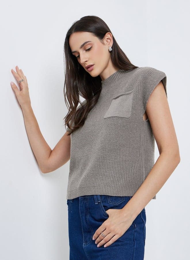 Styli Pocket Detail Ribbed Top - Image 1