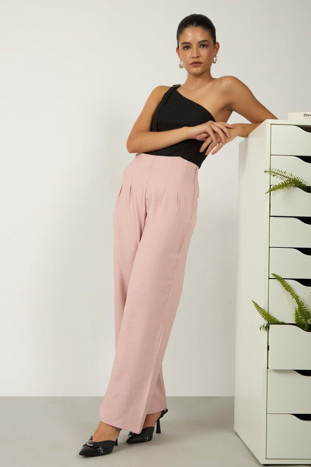 Virgio Women Full Length Flared Pink Trouser - Image 1