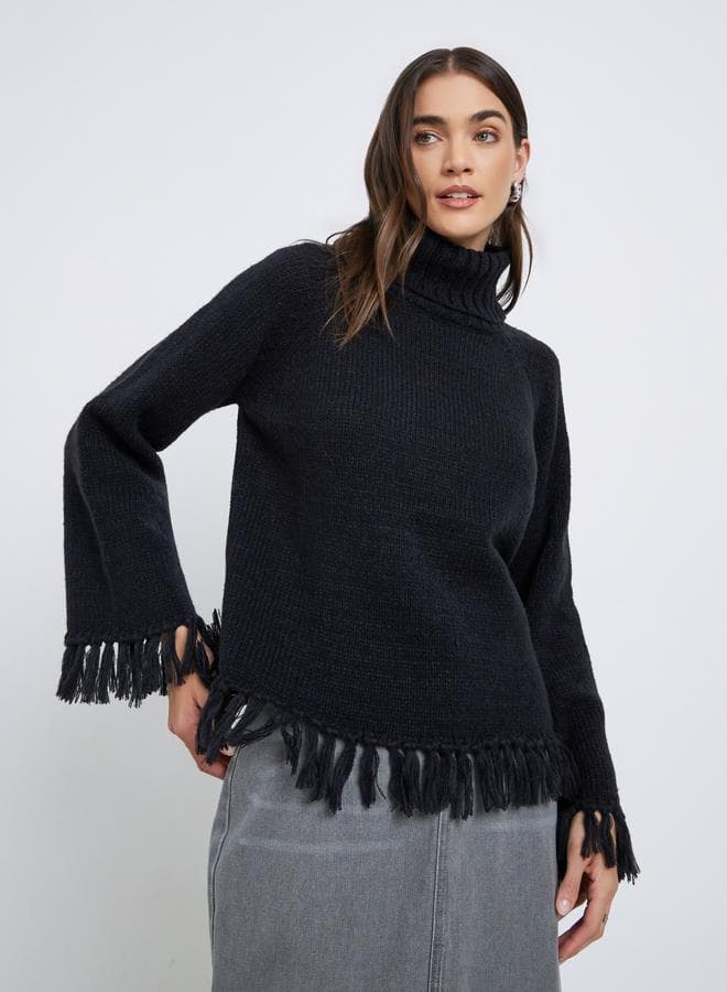Styli Black Fringe Hem Sweater - Image 1