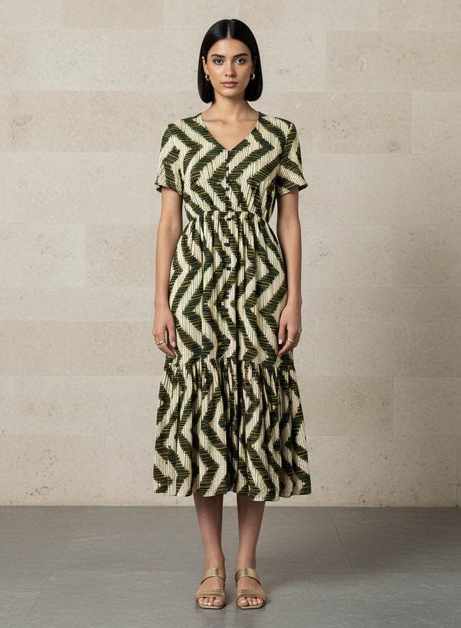 Printed Tiered Women’s Short Sleeve Maxi Dress - Image 1