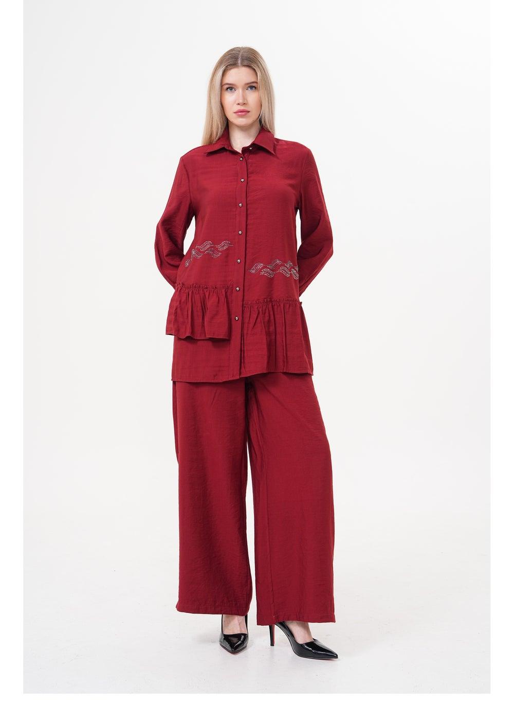 Ruffle Hem Embroidered Two-Piece Set - Image 1