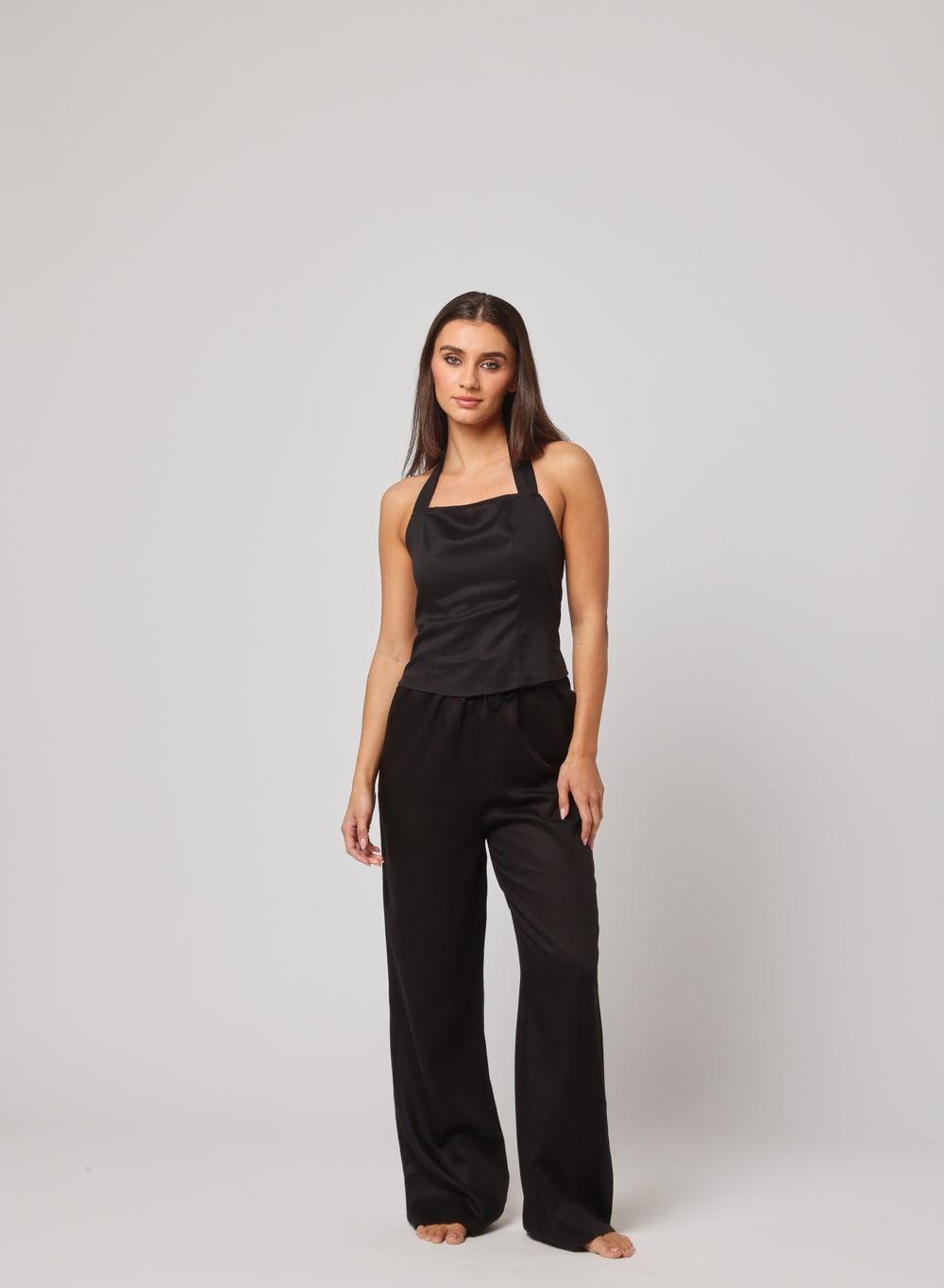 Cowl Neck Halter Top with Smocked Back - Image 1