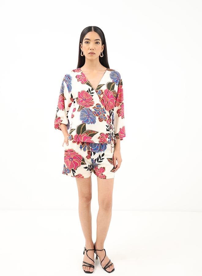 Kimono Co-ord Set with Side-Tie Top and Shorts - Image 1