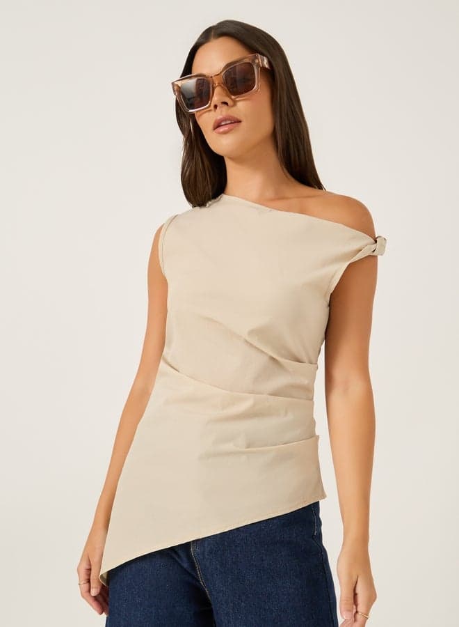 Asymmetric Hem One Shoulder Sleeveless Blouse - Image 1