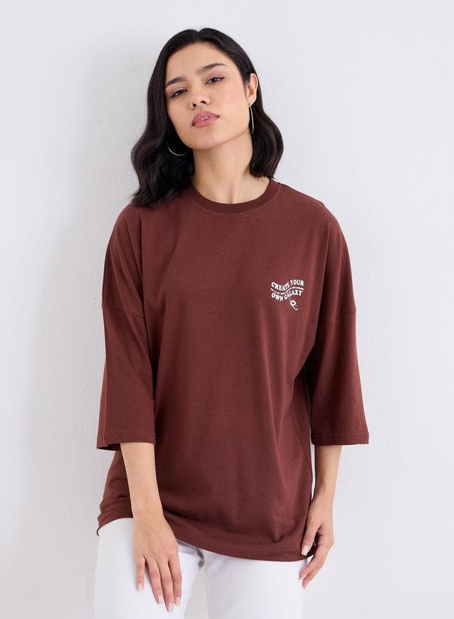Styli Brown Oversized Galaxy Print T-Shirt - Image 1