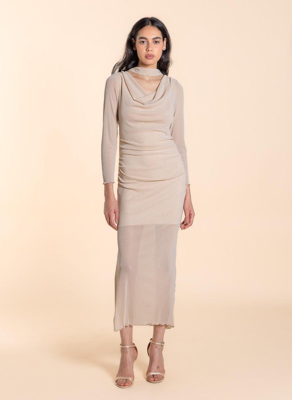 Detailed Mesh Maxi Dress with Side Cut Detail - Image 1
