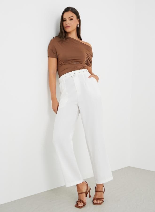 Solid Tapered Fit Trousers with Belt Detail - Image 1