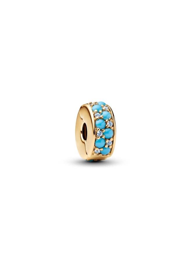 Aqua Blue Clip Charm with Icy Crystal Detail - Image 1