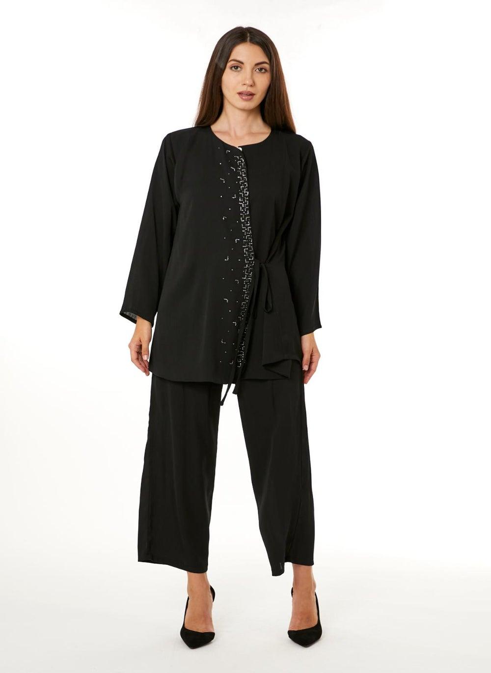 Black Zoom Hand-Embellished Travel Wear Set - Image 1