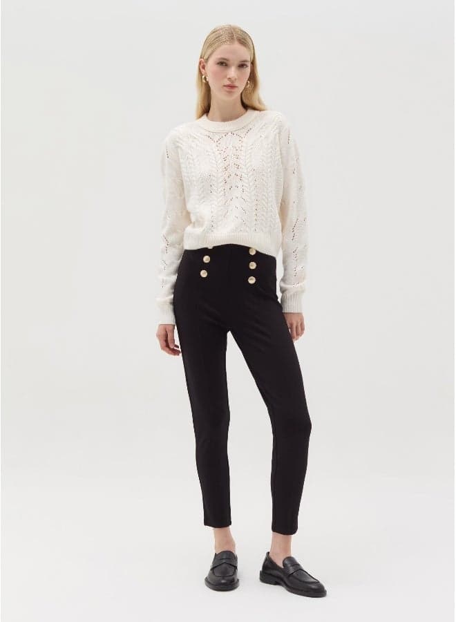 Leggings with Golden Buttons and Raised Stitching - Image 1