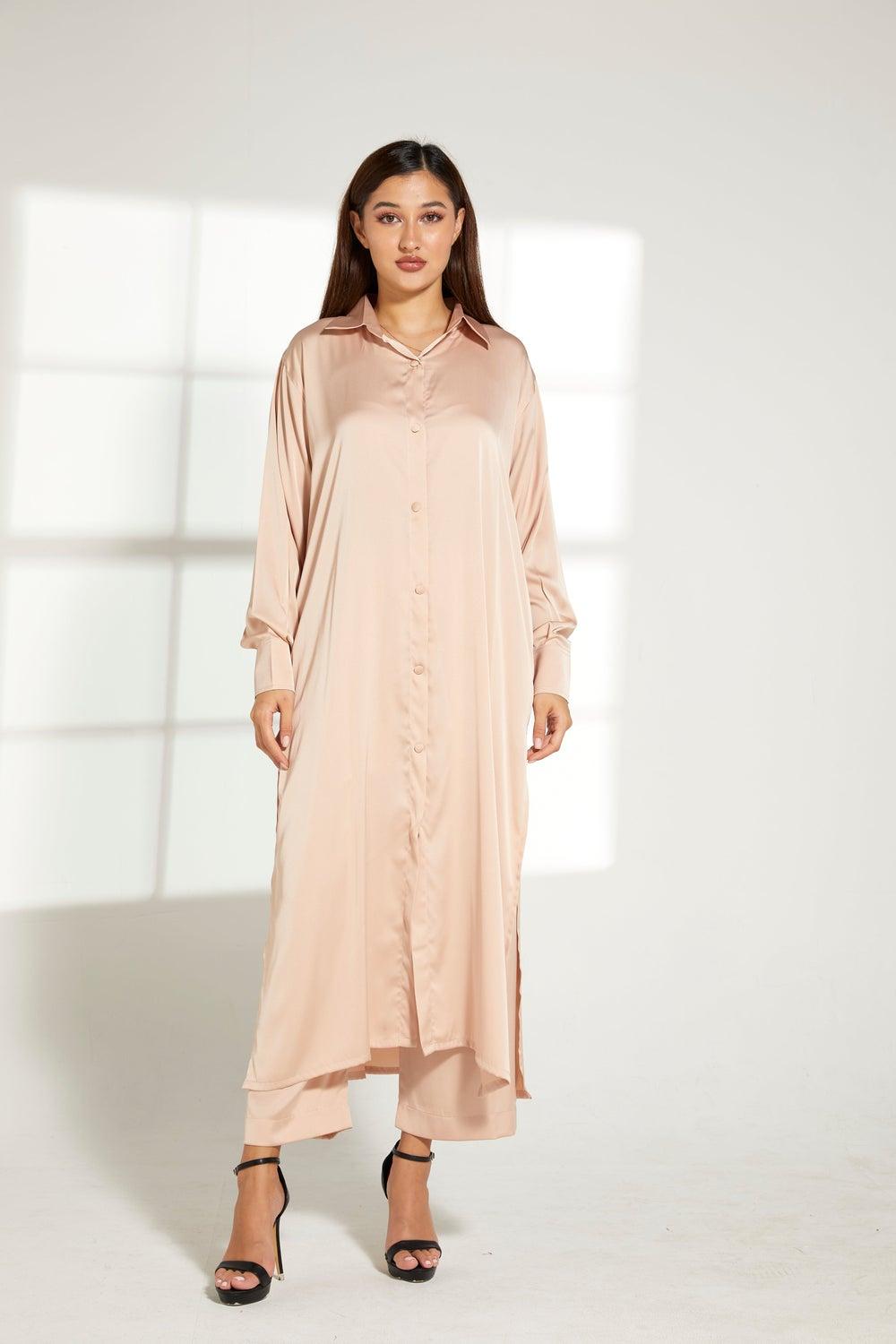 Button Down Long Top & Pants Set - Image 1