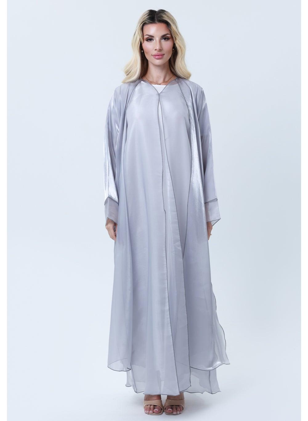 Grey Organza Layered Abaya Set - Image 1