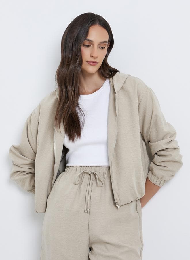 Styli Suede Grey Zipped Bomber Jacket - Image 1