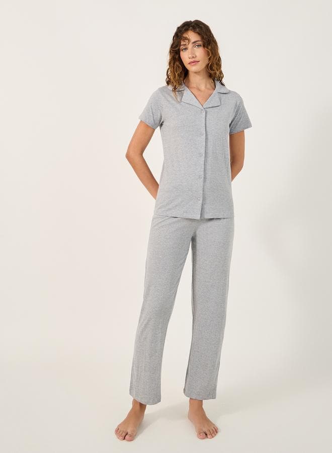 Cotton Jersey Short Sleeve Button Thru PJ Set - Image 1