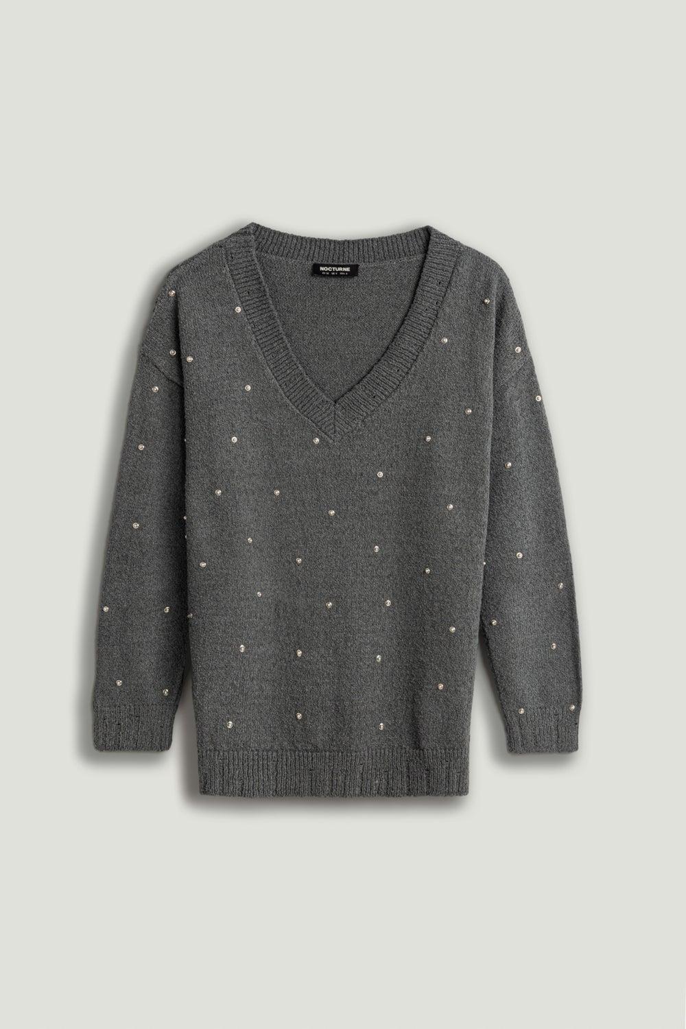 Embellished V-Neck Knit Sweater - Image 1