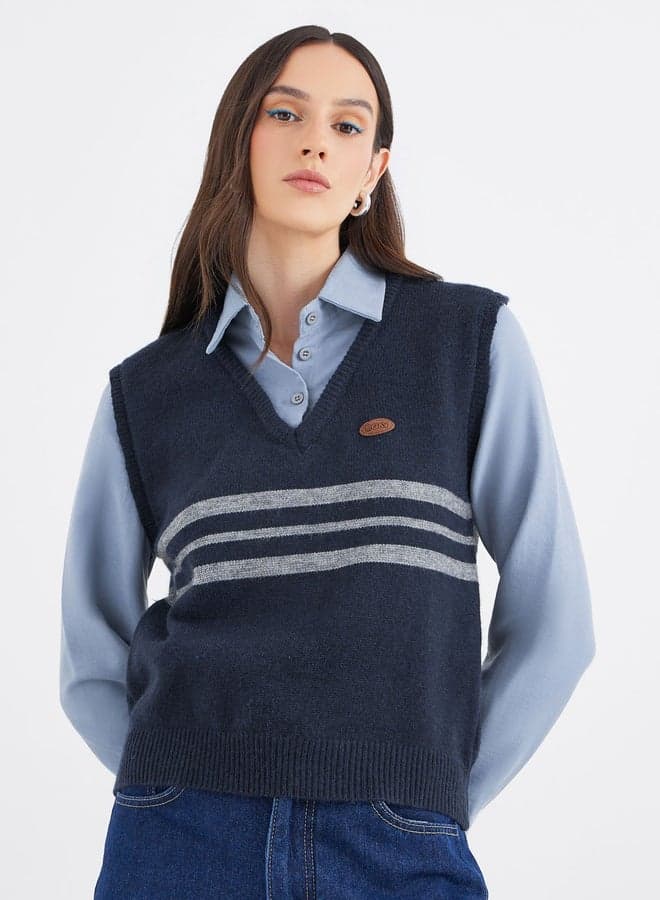Styli Women Blue 2-in-1 Knit Vest Insert Shirt - Image 1