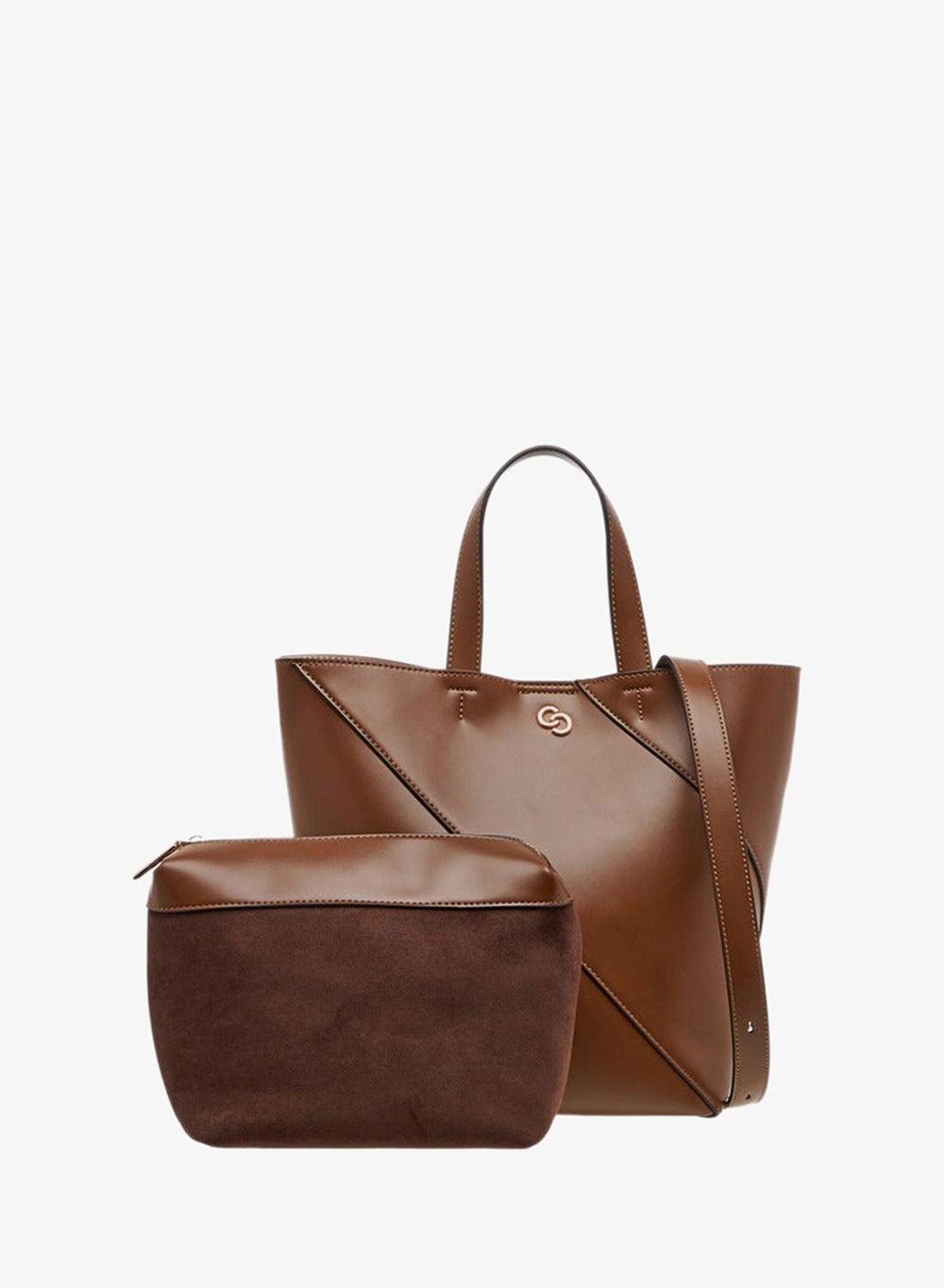 Panelled Tote Bag with Double Handle and Pouch - Image 1