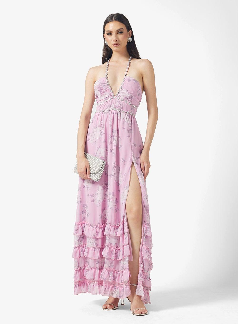 Printed Maxi Dress With Slit - Image 1