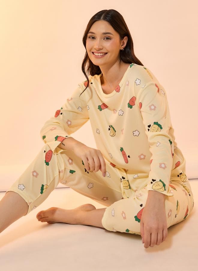 All Over Print Round Neck T-Shirt & Pyjama Set - Image 1