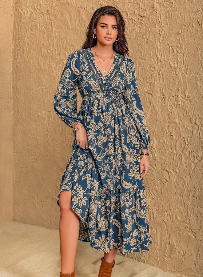 Floral Midi Dress with Long Sleeves - Image 1