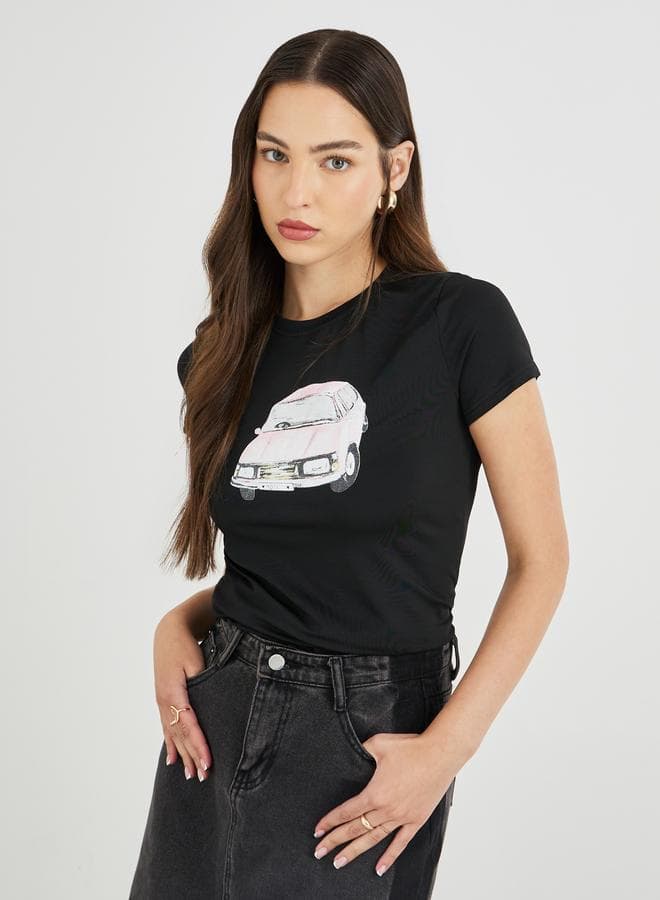 Take Two Vintage Car Print Slim Fit T-Shirt - Image 1