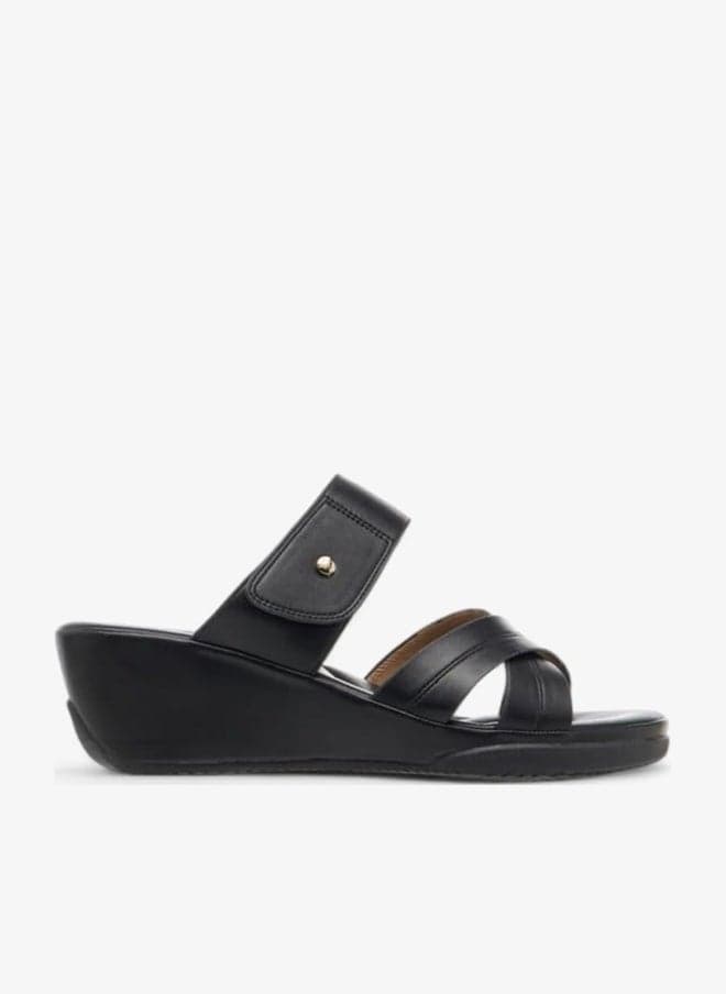Textured Cross Strap Wedge Slip-On Sandals - Image 1