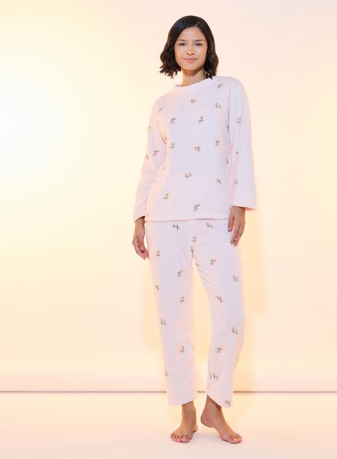 Floral Print Fleece Long Pyjama Set - Image 1