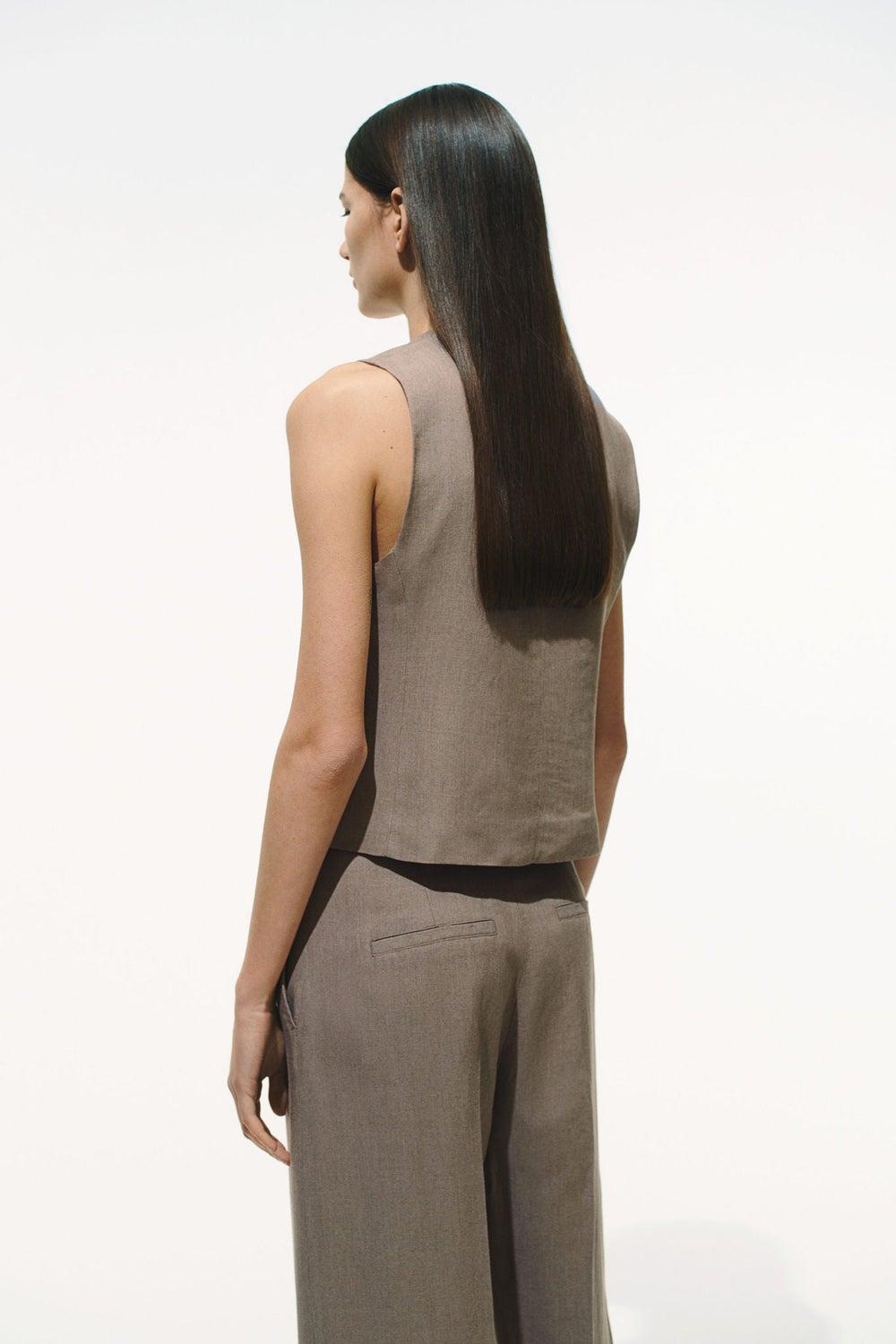 Linen-Blend Suit Waistcoat with V-Neck - Image 1