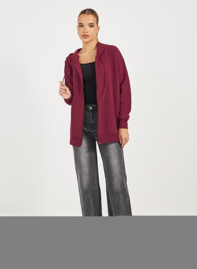 Oversized Zip Through Longline Hoodie - Image 1