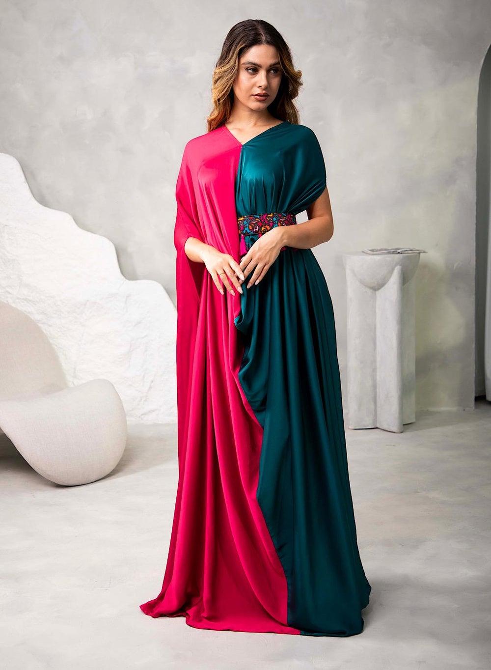 Dual Shade Kaftan with Inner Tie Belt - Image 1