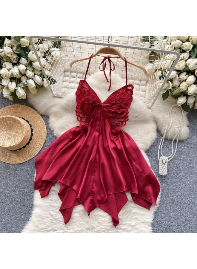 Butterfly-Inspired Halter Neck Satin Sleep Dress - Image 1