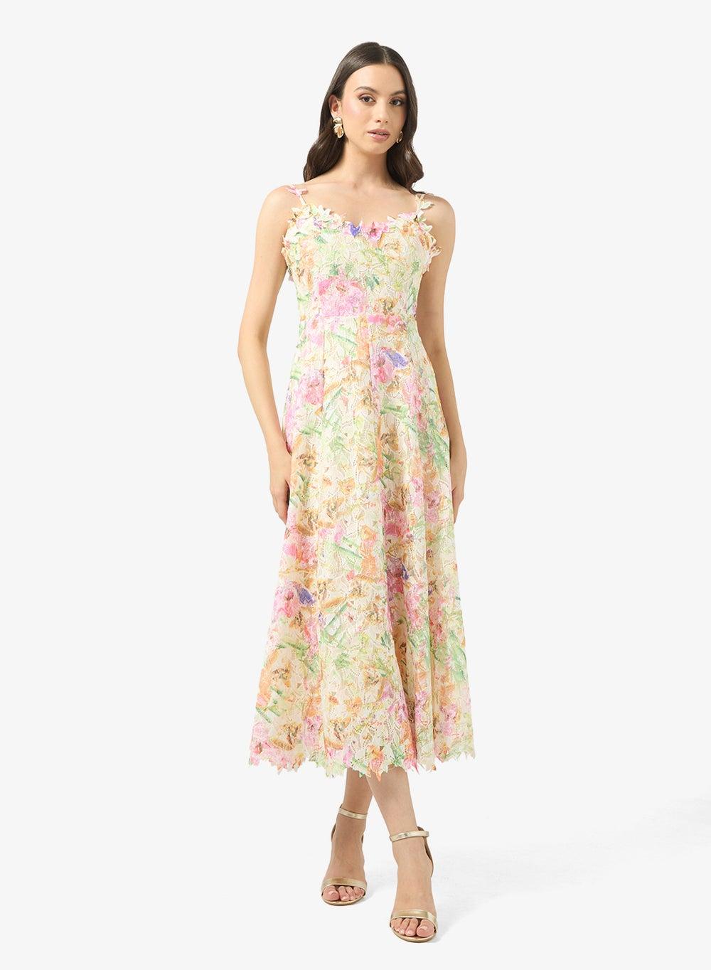 Lacer Embroidered Floral A-Line Midi Dress - Image 1