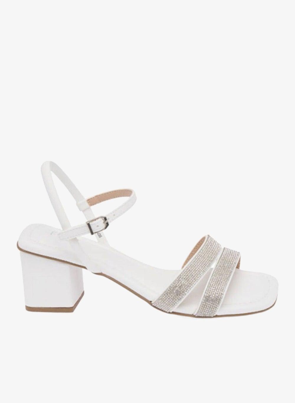 Sparkling Block Heel BDV 105 White Sandals - Image 1