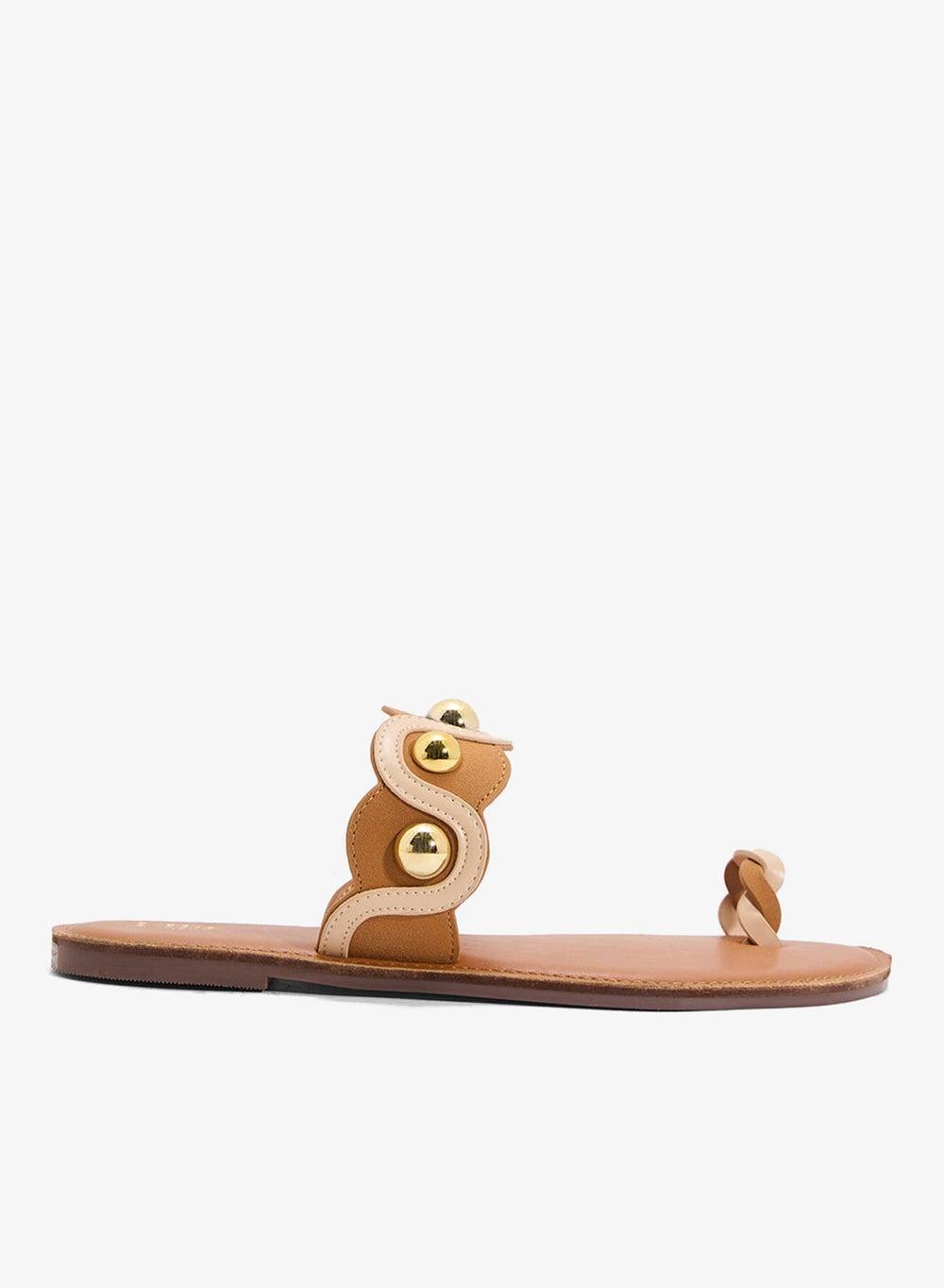 Studded Toe Post Flat Sandals - Image 1