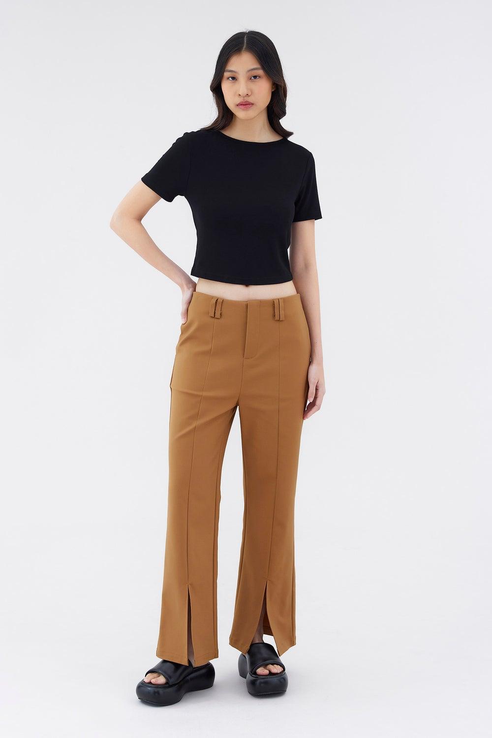 Zenia Mid-Rise Slit Straight-Leg Pants - Image 1
