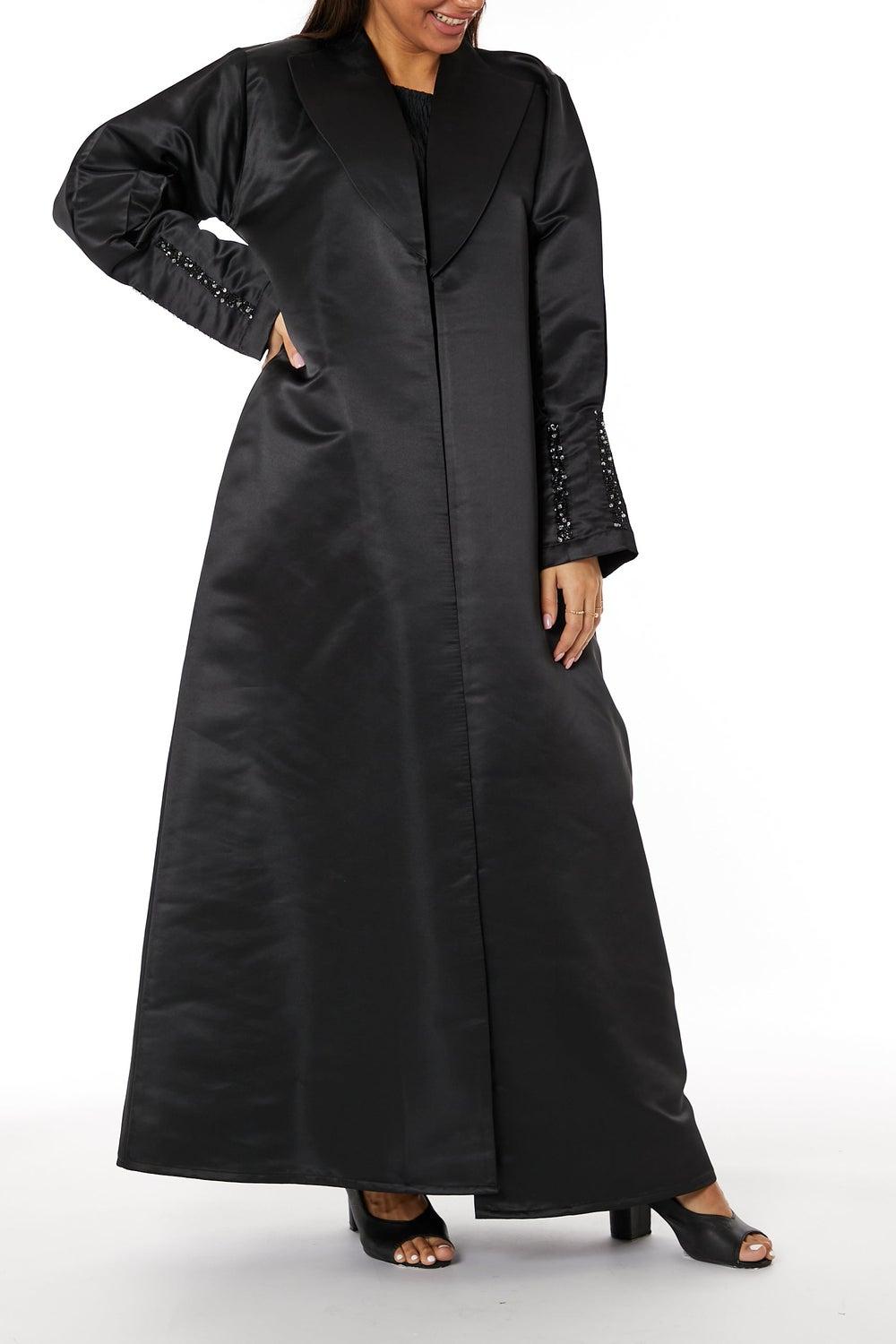 Satin Lapel Collar Abaya - Image 1
