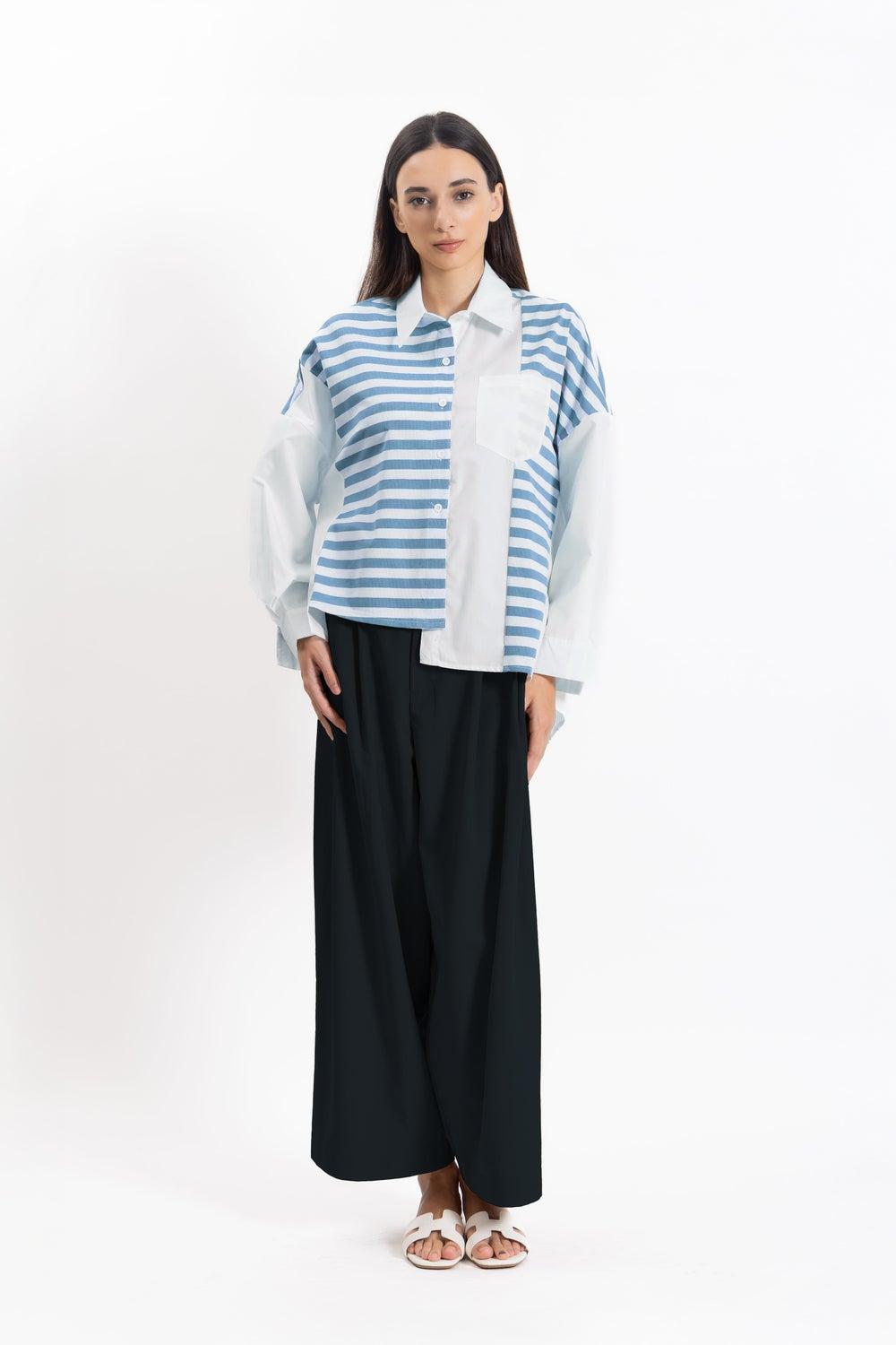 Detailed Striped Shirt Set for Women - Image 1