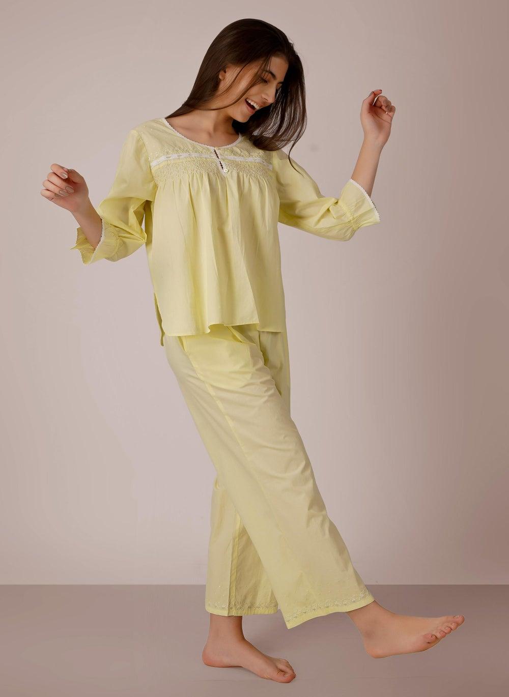 Ciara Hand-Embroidered Cotton Pyjama Set - Image 1